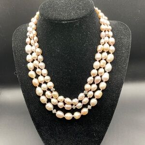 Vintage Monet 3 Strand Freshwater Pearl Choker Necklace